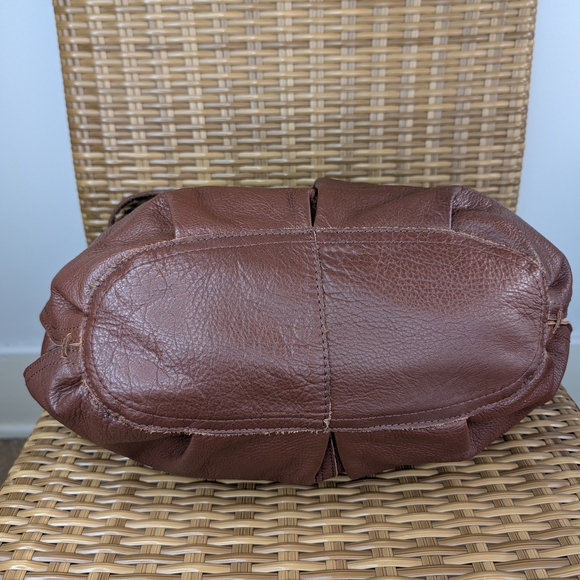 Lucky Brand Brown Leather Shoulder Tote Slouchy Hobo Bag Stud Tassel Detail - Picture 10 of 16